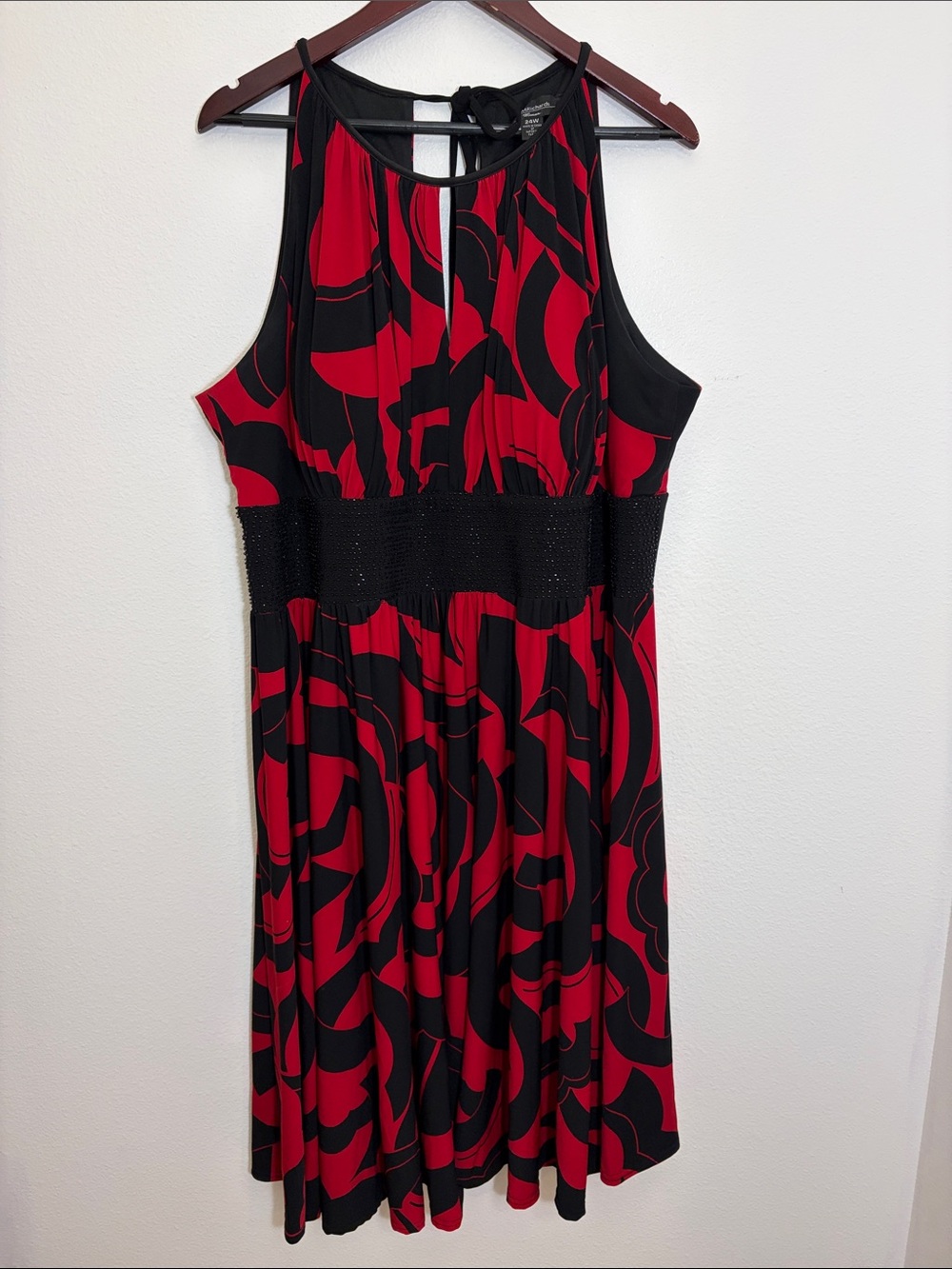 R&M Richards Red Black Sleeveless Patterned Plus Size Dress